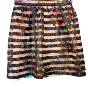 NAF NAF Paris Coquette Black Striped Floral Print Sheer Mini Skirt Size 2 NWOT
